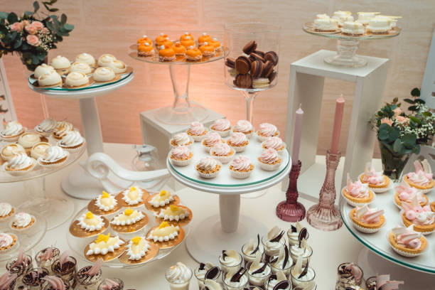istock modern stylish luxury wedding candy bar. a wide range of sweets on a wedding cande bar. 682236678