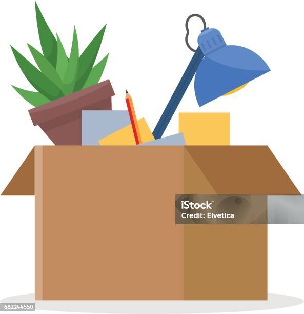 Office Cardboard Box Stock Illustration - Download Image Now - Being Fired, Box - Container, Relocation