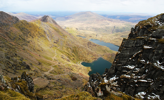 View of lakes as seen from the summit of Mount Snowdon