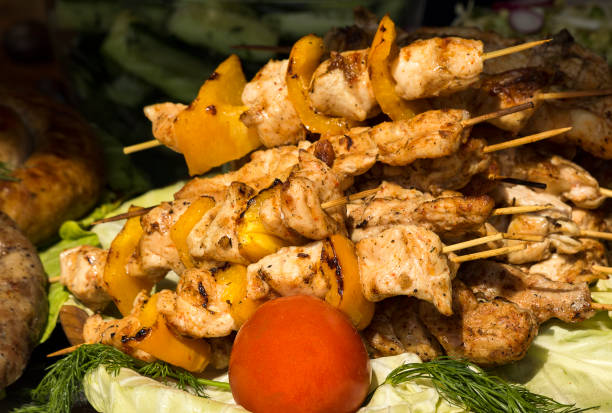 istock Pieces of shish kebab on a skewer 682247876