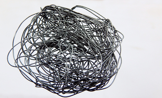 metallic wire tangled on white Background