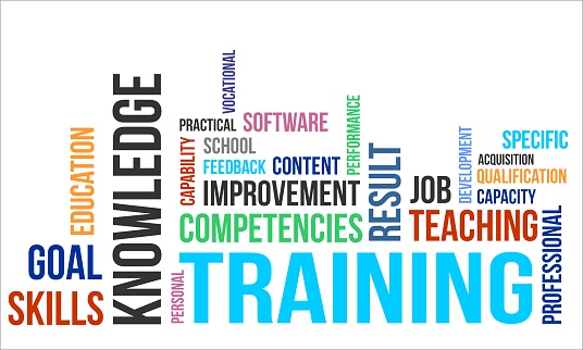 A word cloud of training related items