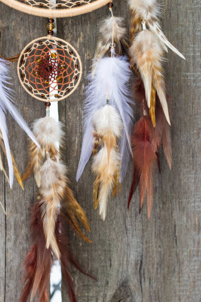 istock Dreamcatcher made of feathers, leather, beads, and ropes 682264556
