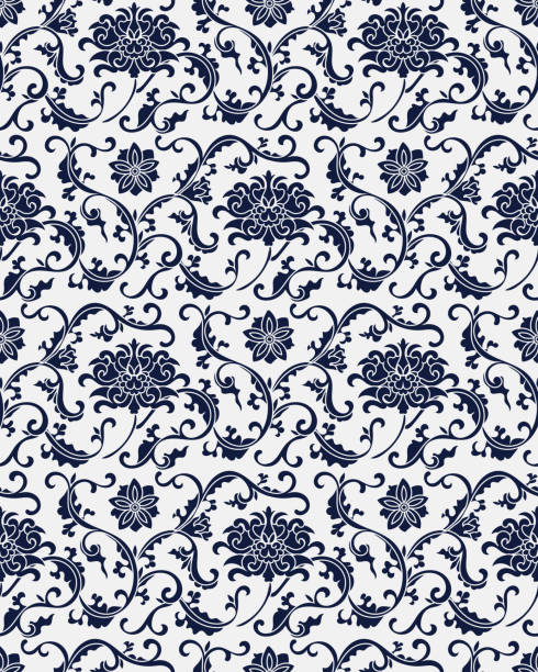 istock Seamless Chinese Background botanic garden spiral cross leaf vine flower 682269650