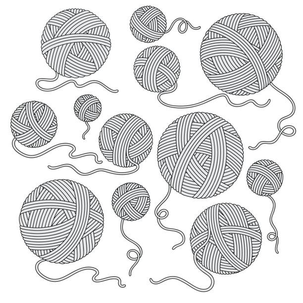 ilustrações, clipart, desenhos animados e ícones de vector conjunto de ícones fio de bola - knitting sweater crochet wool