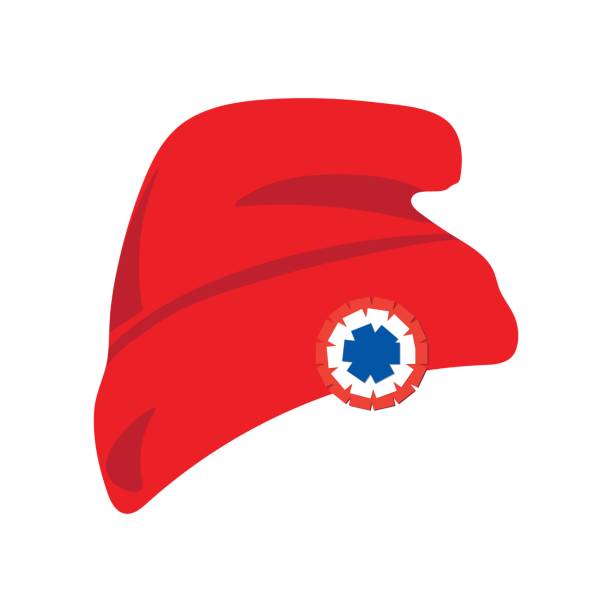 Phrygian cap also known as red liberty hat with red white and blue cockade. vector art illustration