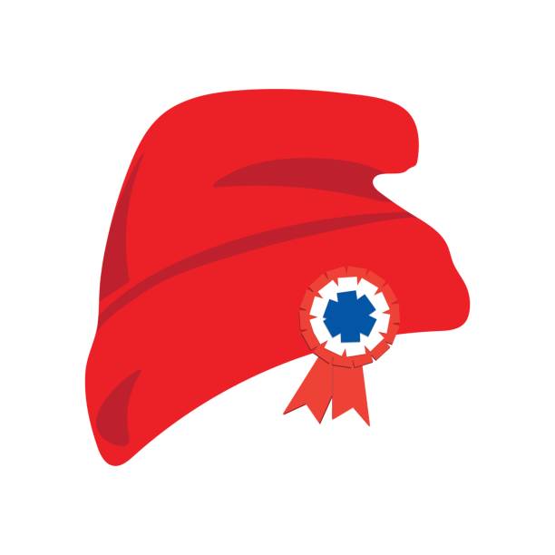 фригийская кепка, также известная как красная шляпа свободы с красно-белым и синим кокардой. - french revolution stock illustrations