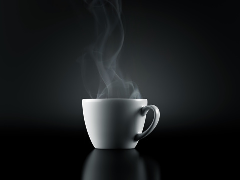 White Cup with hot Liquid and Steam