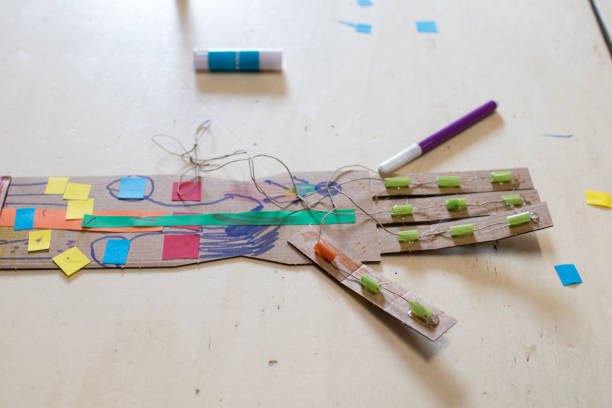 A cardboard arm with 4 fingers decorated. stock photo