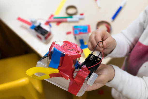 Construction of children's robots. stock photo