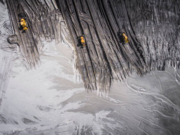 Aerial view over the building materials processing factory. Sand mine. View from above.