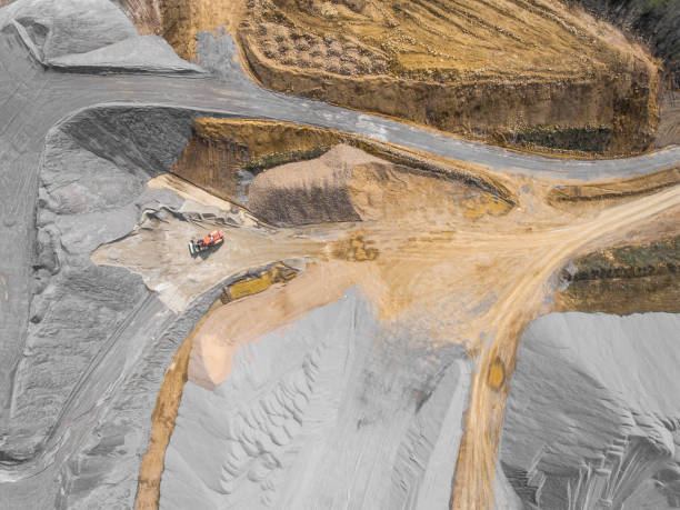 istock Aerial view over the building materials processing factory. Sand mine. View from above. 682311794