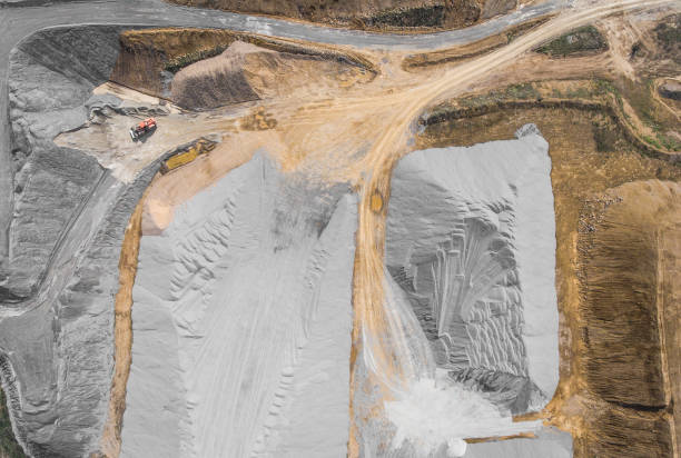 istock Aerial view over the building materials processing factory. Sand mine. View from above. 682311838