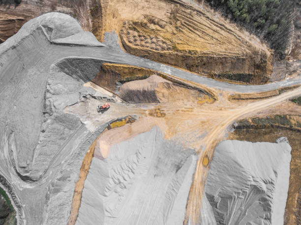 istock Aerial view over the building materials processing factory. Sand mine. View from above. 682311852
