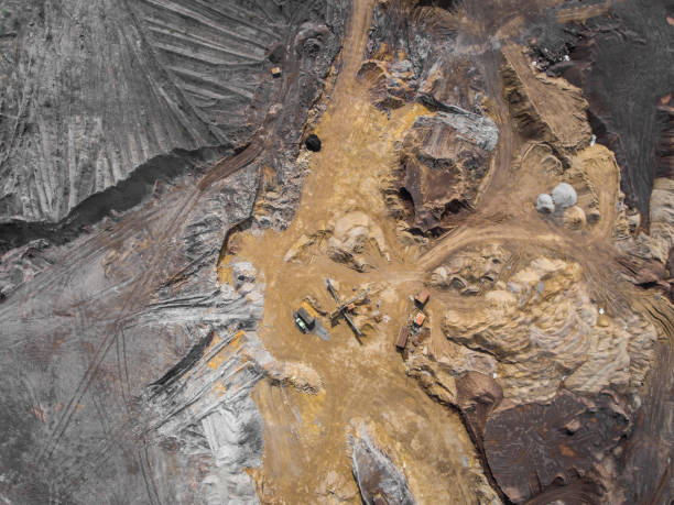 istock Aerial view over the building materials processing factory. Sand mine. View from above. 682312036