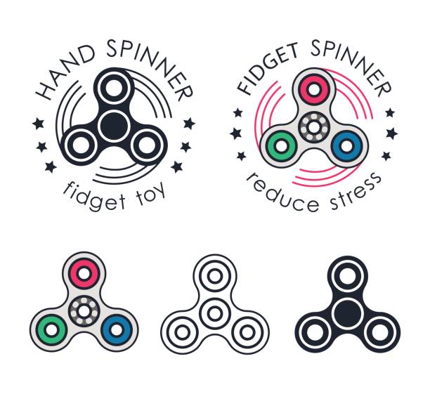 stockillustraties, clipart, cartoons en iconen met hand spinner emblemen. vectorillustratie op witte achtergrond - handspinner