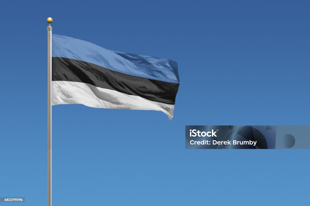 Flag of Estonia Flag of Estonia in front of a clear blue sky Flag Of Estonia Stock Photo