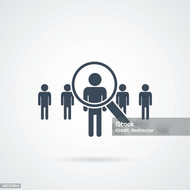 People Search Vector Iconabstract People Silhouette In Magnifier Shape Design Concept For Search For Employees And Job Stock Illustration - Download Image Now