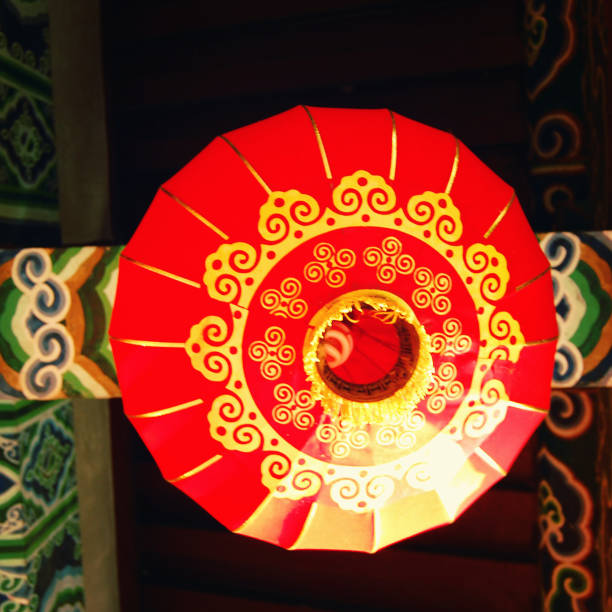 istock Red Round Asian Lantern. Vintage photo. 682329564