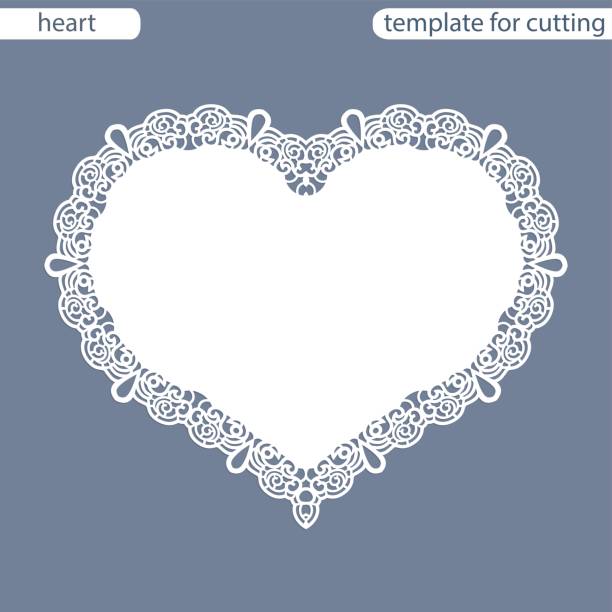istock Greeting card with openwork border, paper doily under the cake, template for cutting in the form of heart, valentine card,  wedding invitation, decorative plate is laser cut,  vector illustrations. 682332098