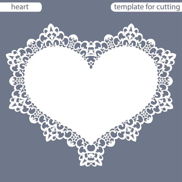 istock Greeting card with openwork border, paper doily under the cake, template for cutting in the form of heart, valentine card,  wedding invitation, decorative plate is laser cut,  vector illustrations. 682332246