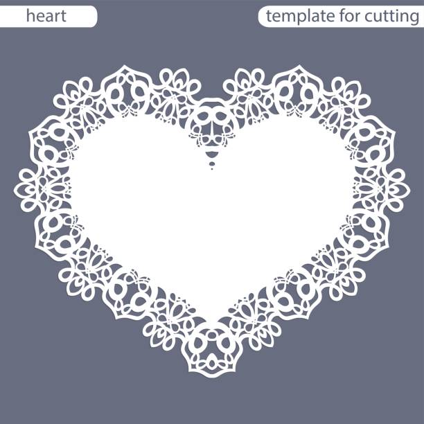 istock Greeting card with openwork border, paper doily under the cake, template for cutting in the form of heart, valentine card,  wedding invitation, decorative plate is laser cut,  vector illustrations. 682332282
