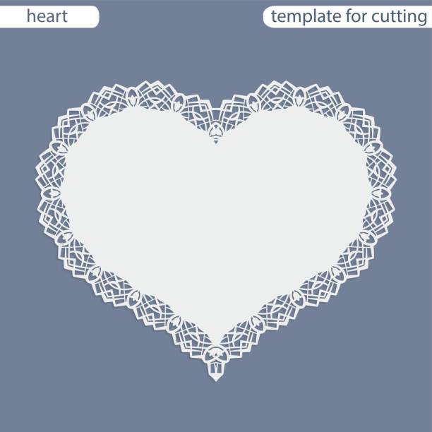 istock Greeting card with openwork border, paper doily under the cake, template for cutting in the form of heart, valentine card, decorative plate is laser cut,  vector illustrations. 682332296