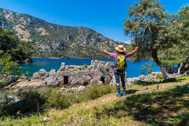 Celopatra bath from Gocek Bay. Fethiye / Turkey. Cleopatra bath, beach, sea, Göcek, Fethiye, Turkey -  middle east stonewall creek stock pictures, royalty-free photos & images