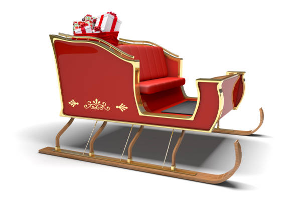 サンタ クロース クリスマスそりプレゼント ホワイト バック グラウンド - 橇 ストックフォトと画像