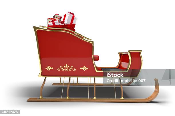 Santa Claus Christmas Sleigh Gifts White Background Stock Photo - Download Image Now