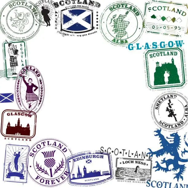 Vector illustration of Scottish Vintage Travel Stamp Layout