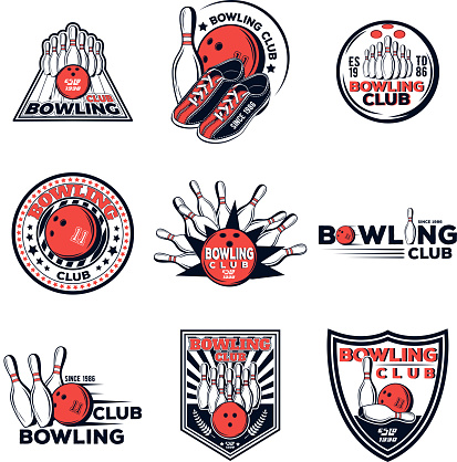 Vector set of bowling club icons for your design, print and web on a white background