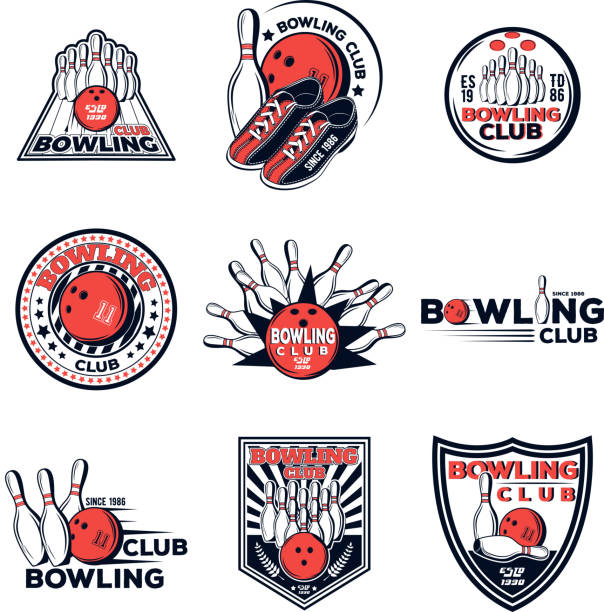 Vector set of bowling club icons for your design, print and web on a white background Vector set of bowling club icons for your design, print and web on a white background ten pin bowling stock illustrations