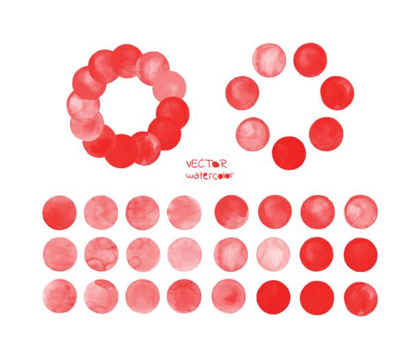 ilustraciones, imágenes clip art, dibujos animados e iconos de stock de conjunto de círculos rojos acuarela - human blood vessel healthcare and medicine illustration and painting color image