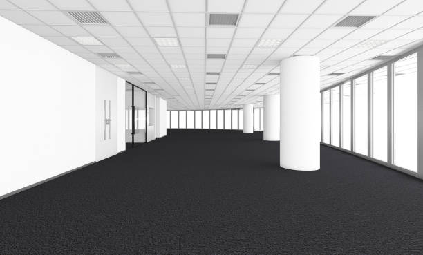 istock empty room in office corporate, 3d render interior design, mock up illustration 682349676