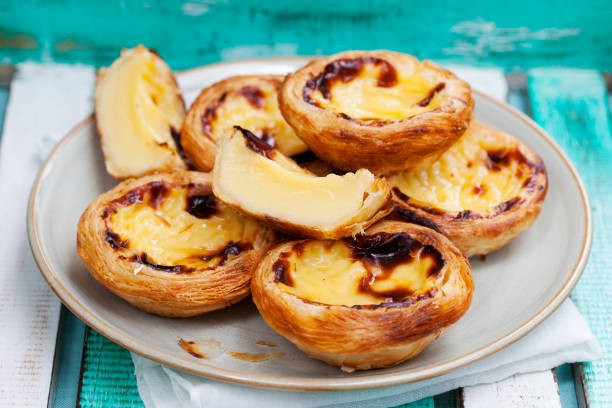 istock Egg tart. Portuguese dessert. Wooden background. 682350194