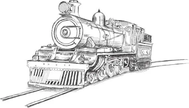 Vector illustration of Retro Stream Locomotive Train Railway Engine Vector Illustration