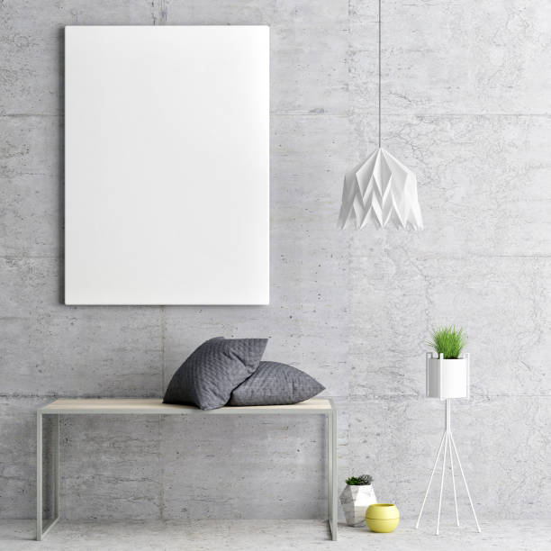Interior, decoration concept white poster pillows and plant