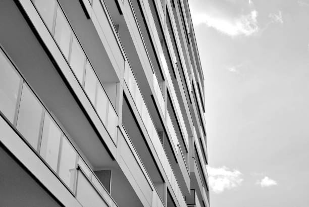 istock Modern, Luxury Apartment Building. Black and white 682370090