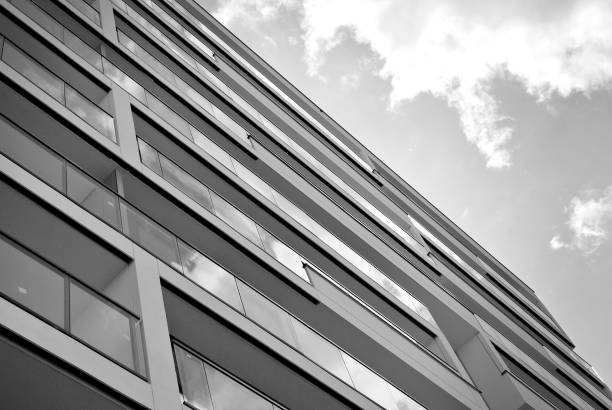 istock Modern, Luxury Apartment Building. Black and white 682374402