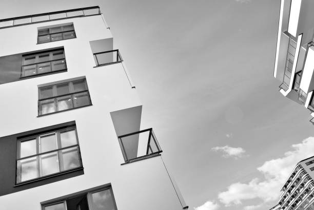 istock Modern, Luxury Apartment Building. Black and white 682374534