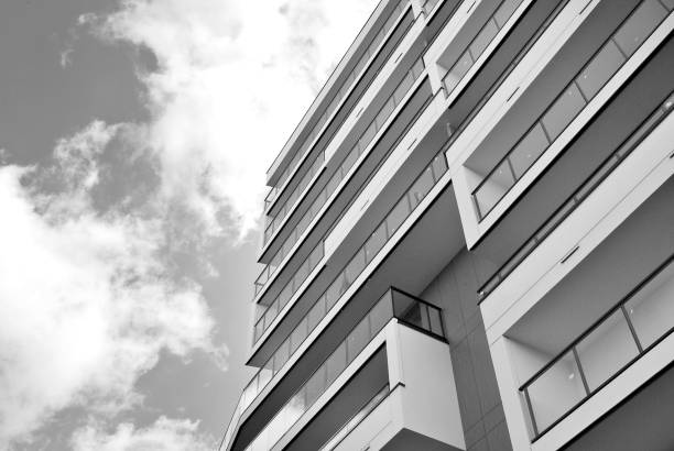 istock Modern, Luxury Apartment Building. Black and white 682376694