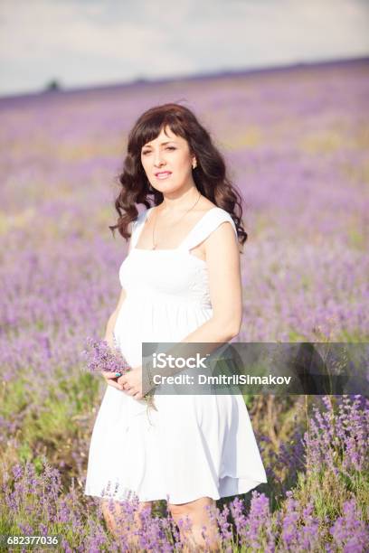 Photo libre de droit de Une Femme Enceinte Dans Un Champ De Fleurs De Mauve Lavande banque d'images et plus d'images libres de droit de Bière blonde