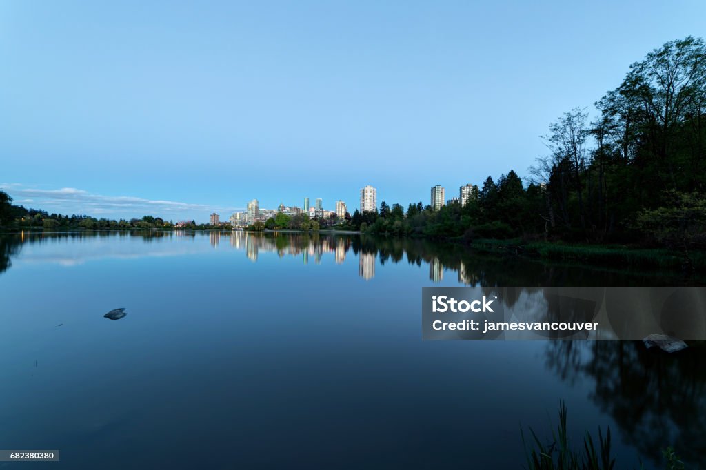 blue hour view of a lake Lagoon Stock Photo