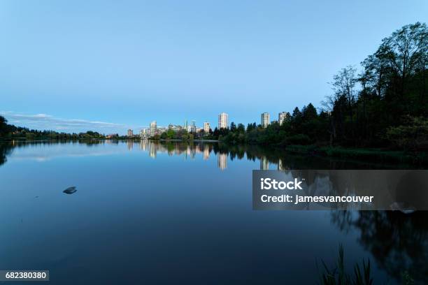 Blue Hour View Of A Lake Stock Photo - Download Image Now - Lagoon, Lost, Vancouver - Canada