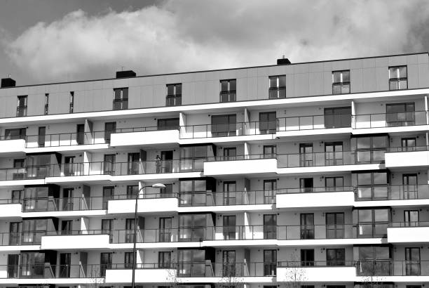 istock Modern, Luxury Apartment Building. Black and white 682384834