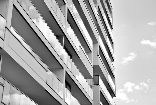 istock Modern, Luxury Apartment Building. Black and white 682385814