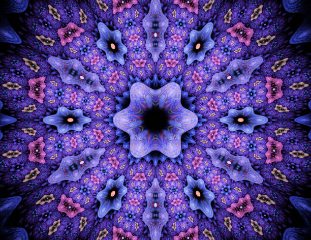 abstrakcyjne tło fraktalne dla kreatywnego projektowania - kaleidoscope fractal psychedelic abstract zdjęcia i obrazy z banku zdjęć