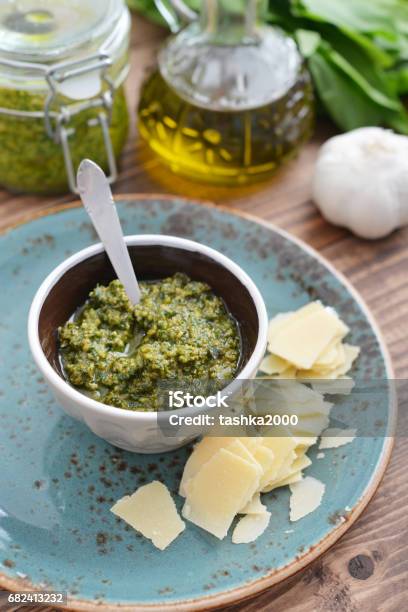 Fresh Made Pesto Sauce Stock Photo - Download Image Now - Basil, Cheese, Food