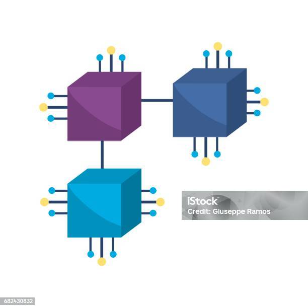 Squares Digital Connections With Circuits Electronic Stock Illustration - Download Image Now